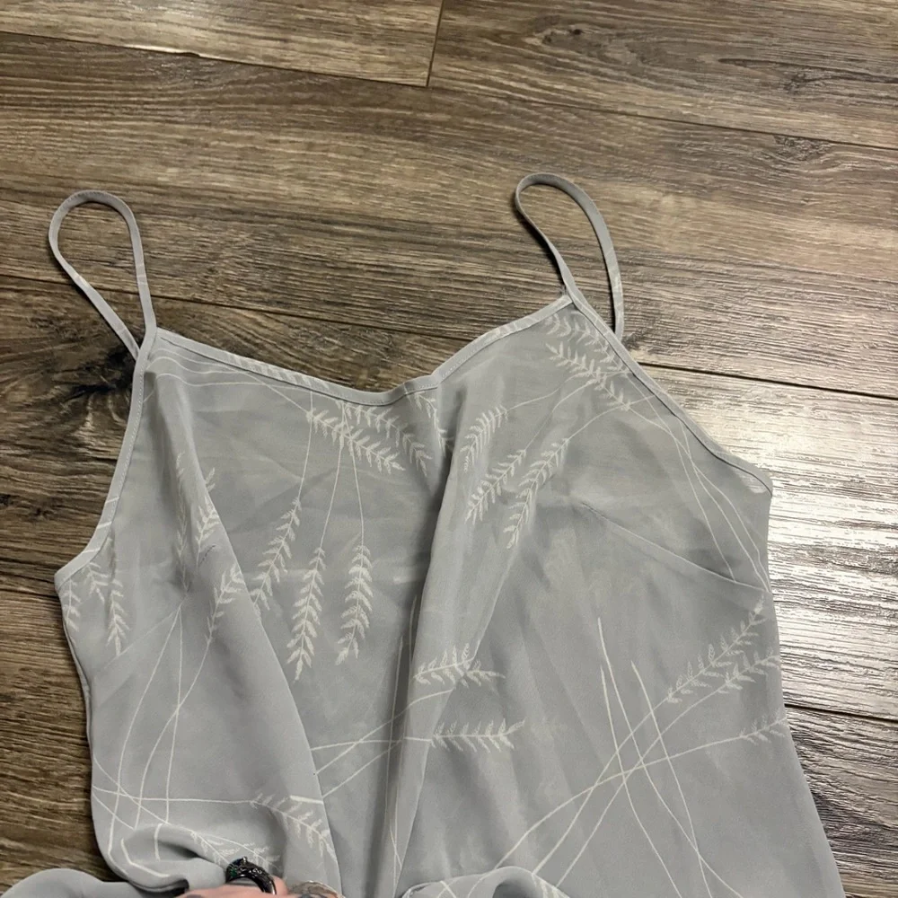 80s/90s European Vintage Silky Botanical Print Lace Trim Slip Dress (Grey) M/L